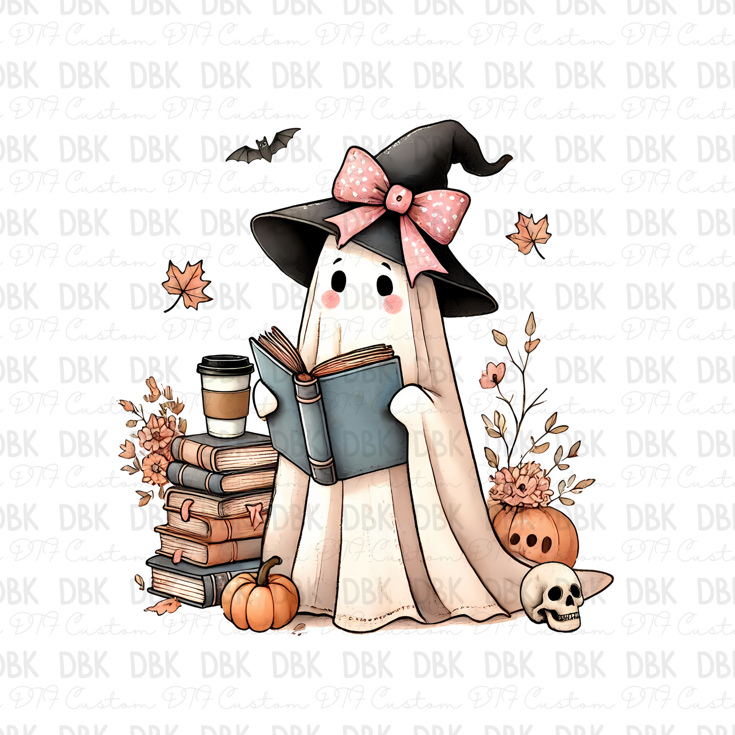 Ghost girl with books DTF transfer H153