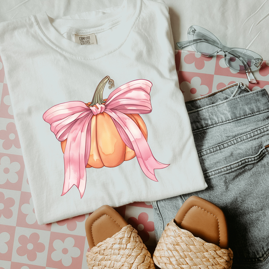 Pink Bow Pumpkin DTF transfer F61