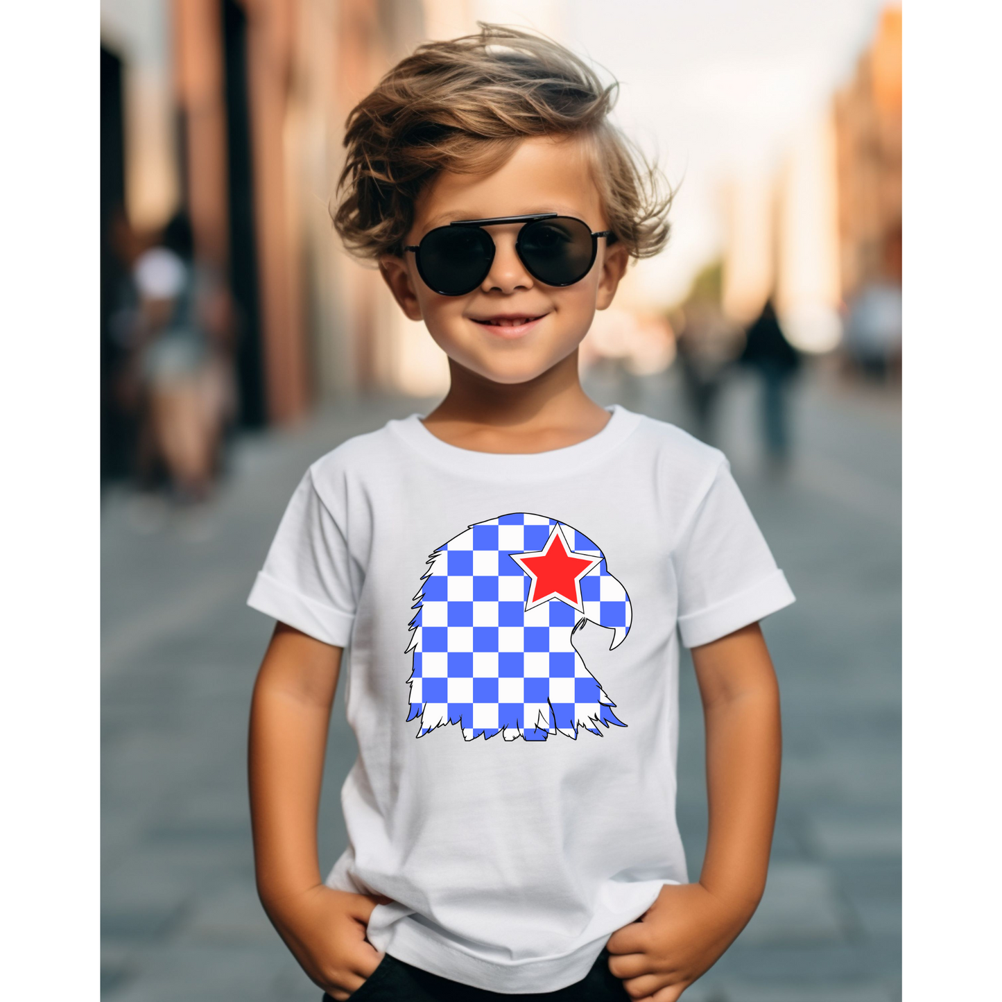 Checkered eagle blue DTF transfer K82