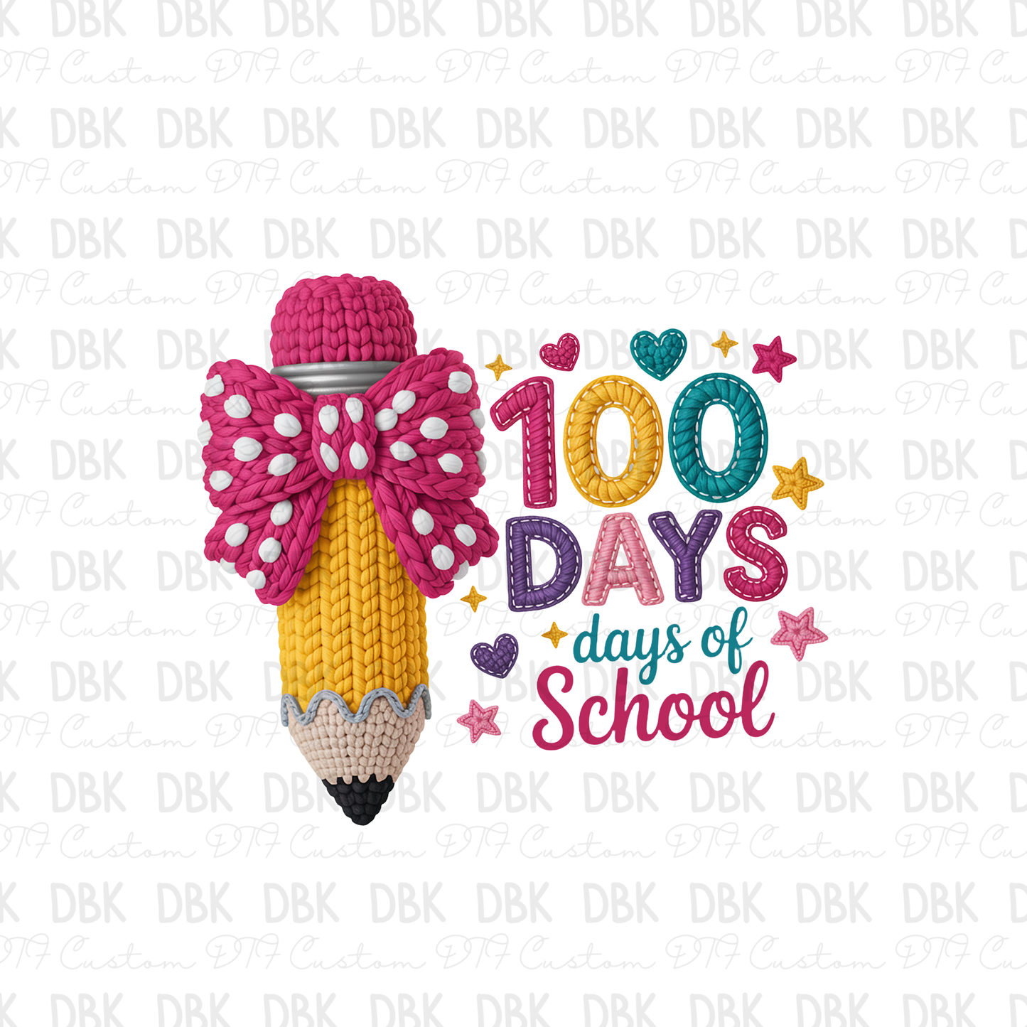 100 days of school faux yarn DTF Transfer A275