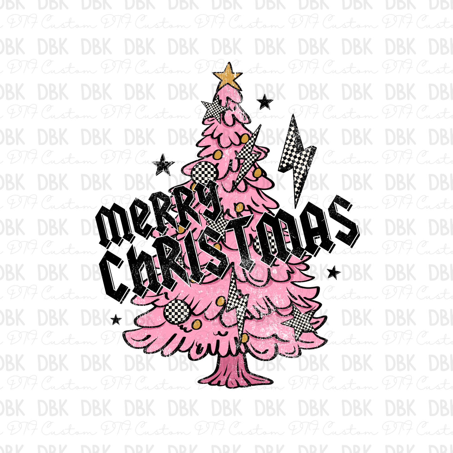 Merry Christmas Pink Tree DTF Transfer E220