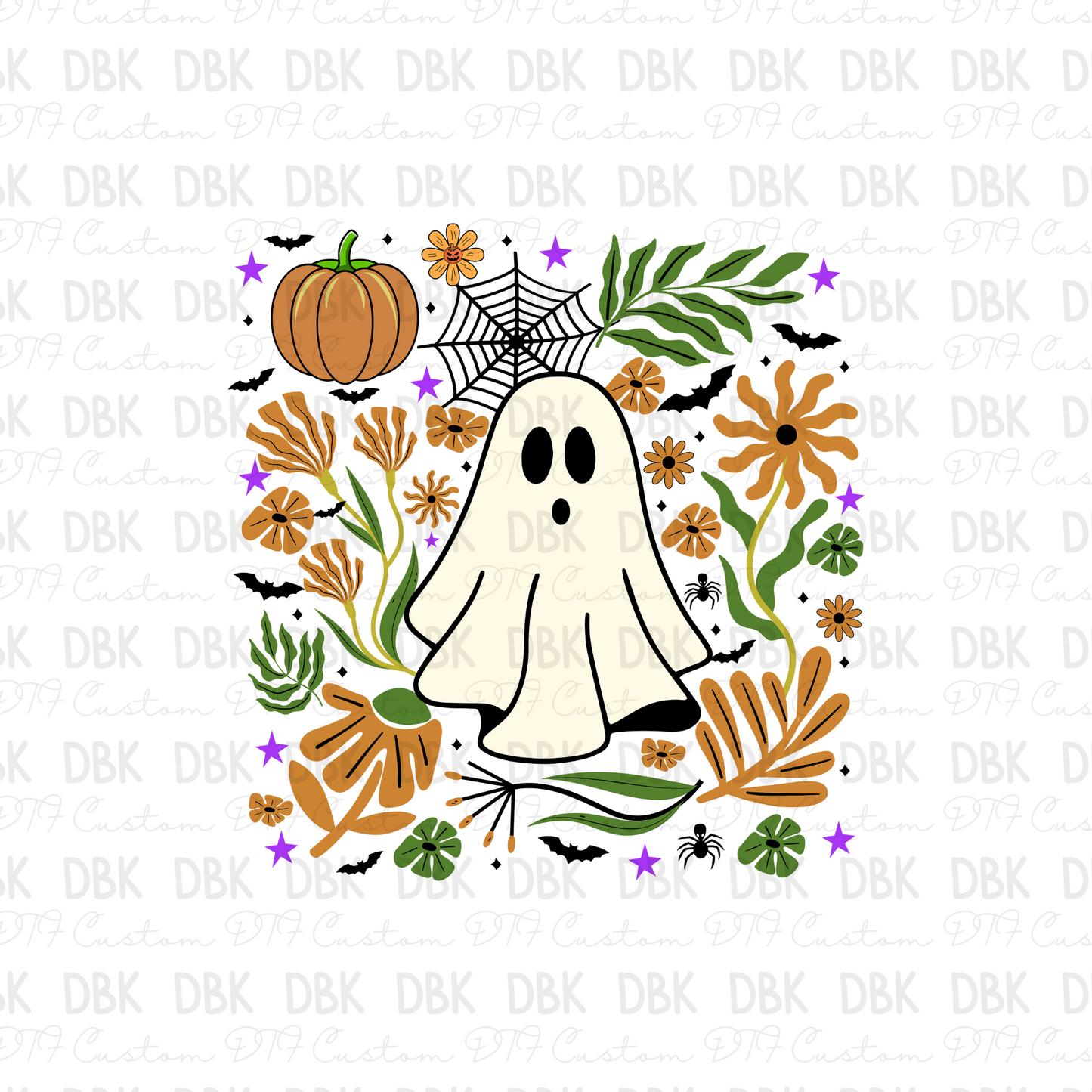 Ghost floral DTF transfer H206