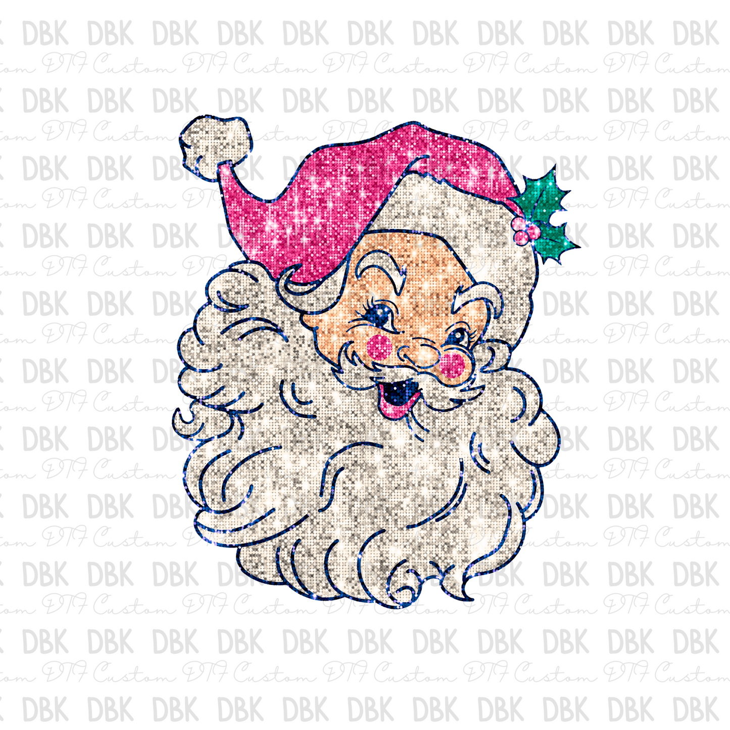 Pink hat Santa DTF transfer E3