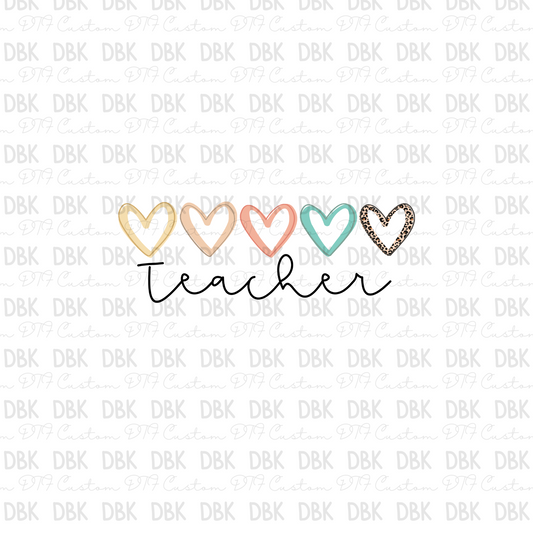 Teacher hearts DTF transfer