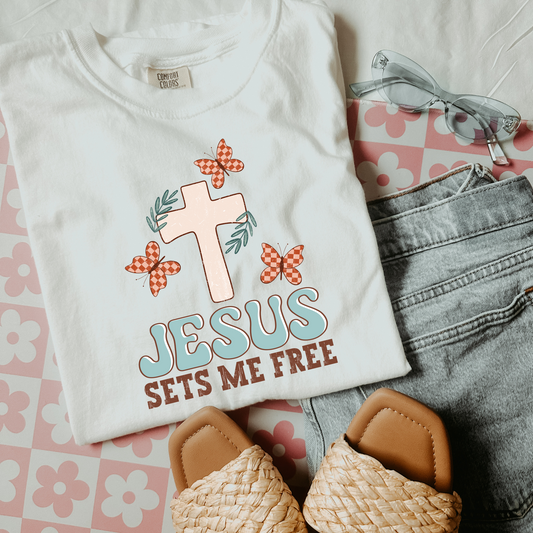 Jesus sets me free blue DTF transfer F94
