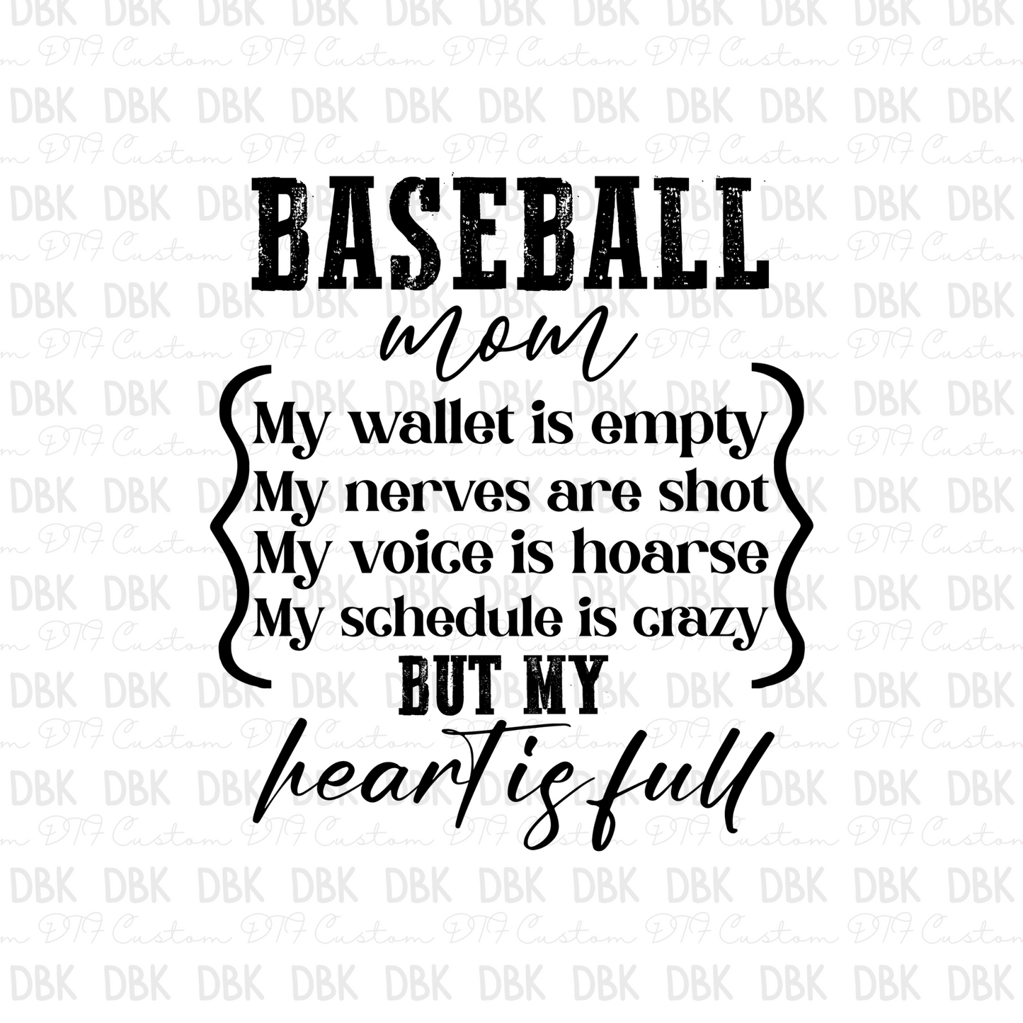 Baseball Words mom DTF transfer C22