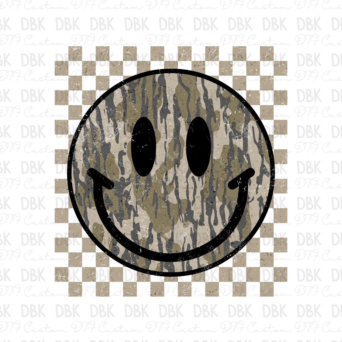 Camo smiley LIGHT GREEN checkered DTF transfer X6
