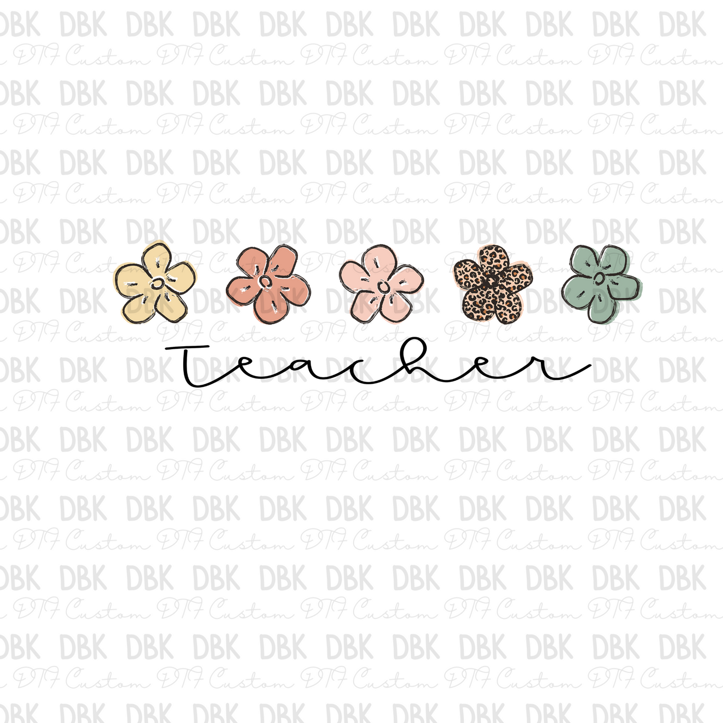 Teacher with flowers DTF transfer