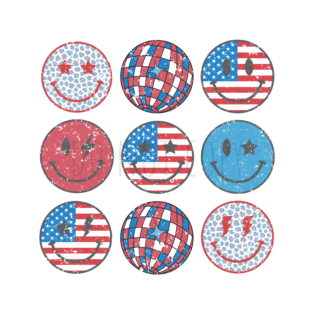 RWB smiley faces DTF transfer R14