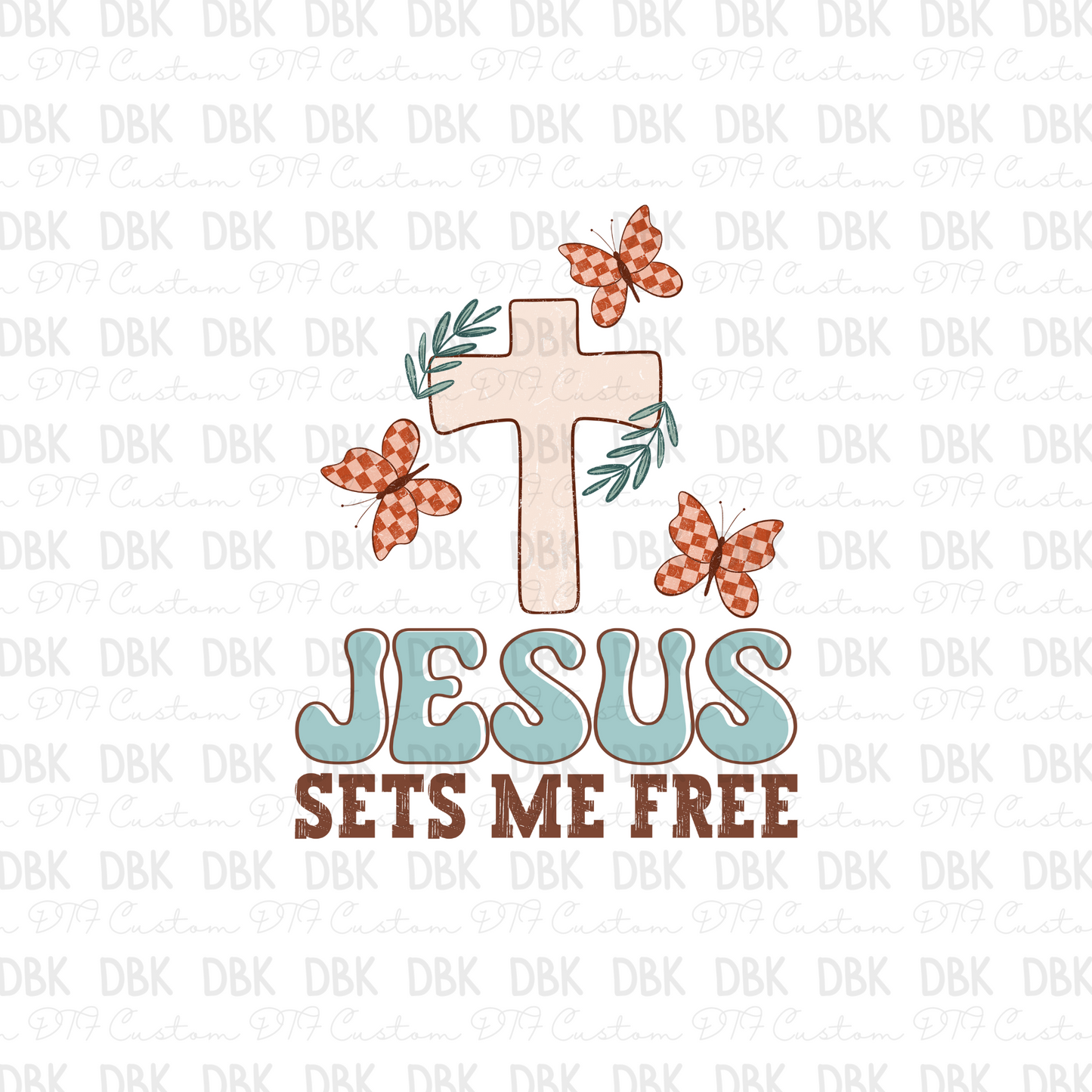 Jesus sets me free blue DTF transfer F94