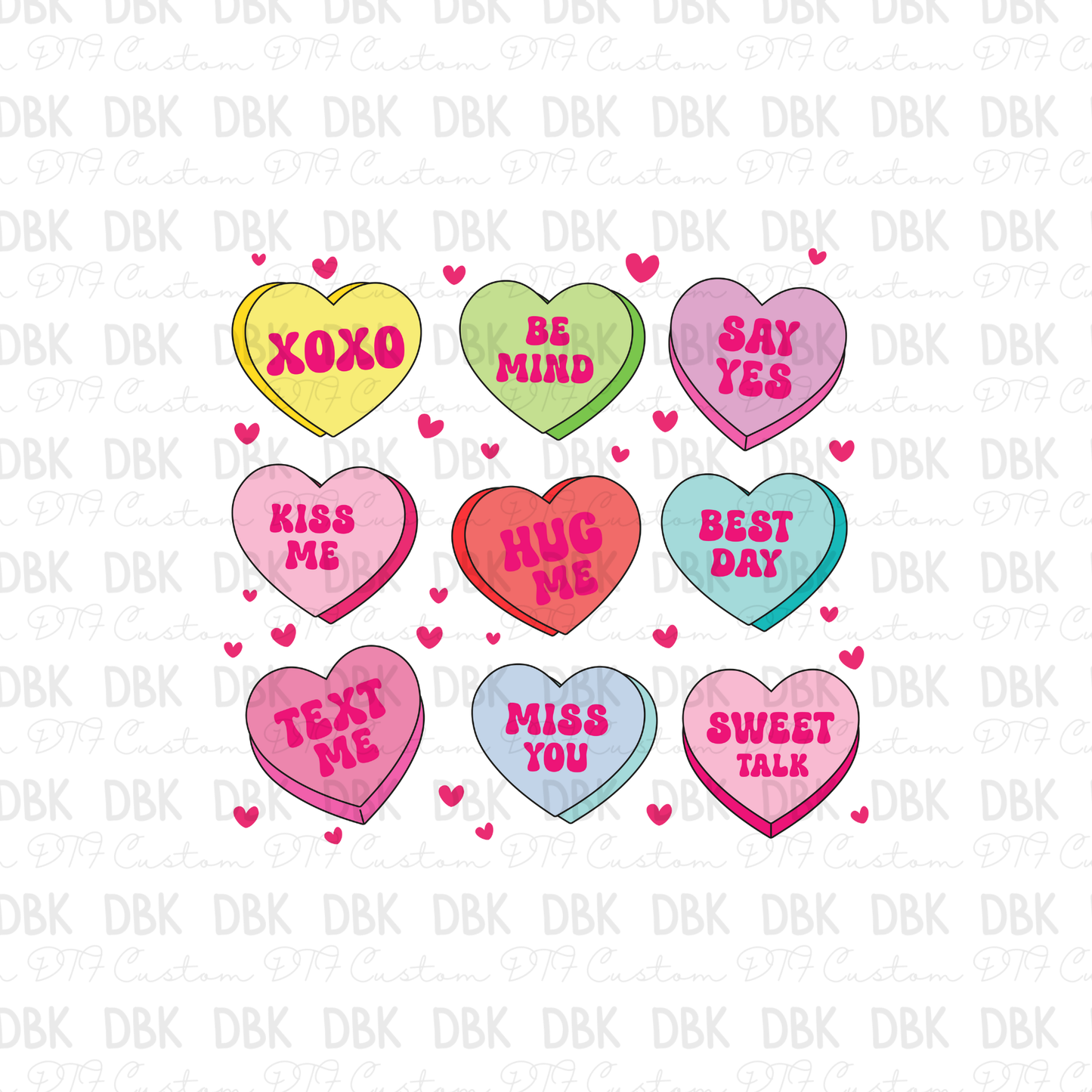 Valentine Hearts DTF transfer
