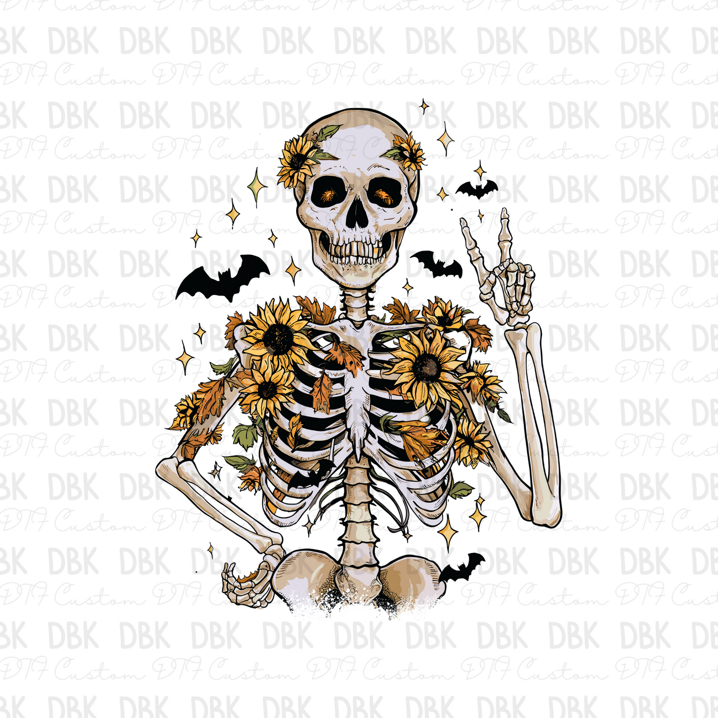 Sunflower skeleton DTF transfer H213