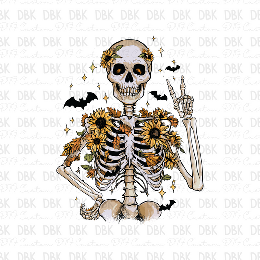 Sunflower skeleton DTF transfer H213