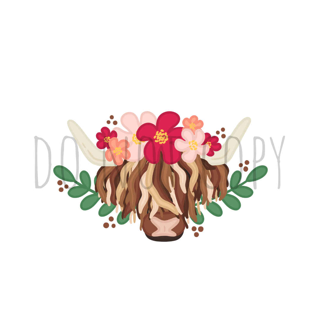 Watercolor Highland Cow DTF transfer