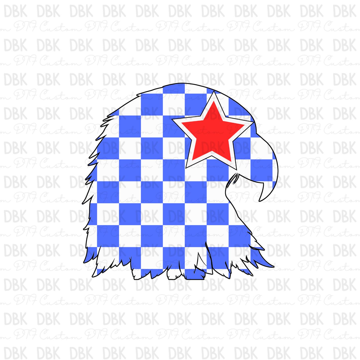 Checkered eagle blue DTF transfer K82
