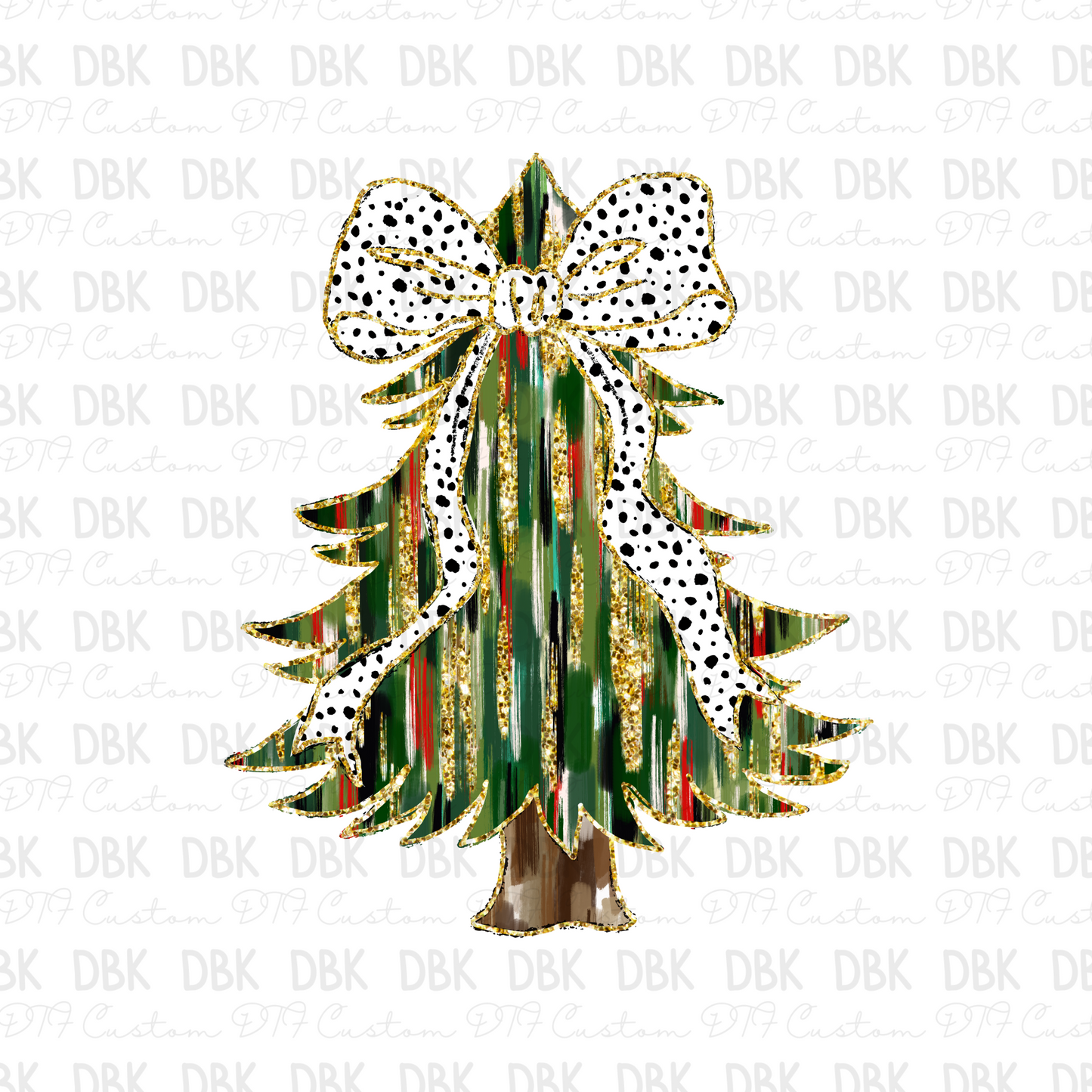 Christmas tree with bow DTF transfer E235