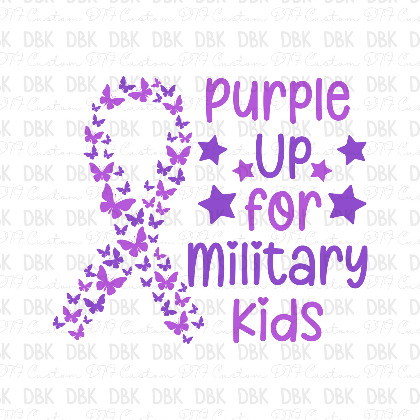 Purple up for Military kids DTF Transfer WHITE