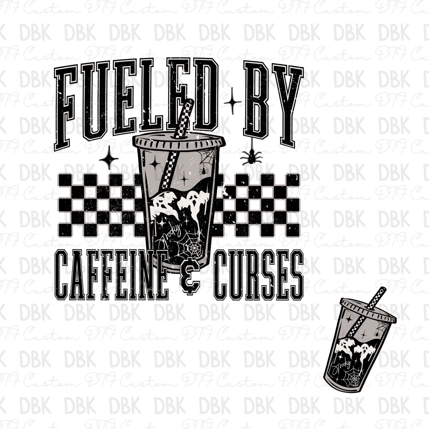 Fueled by Caffeine & Curses DTF Transfer H299 (don't forget to purchase the pocket)