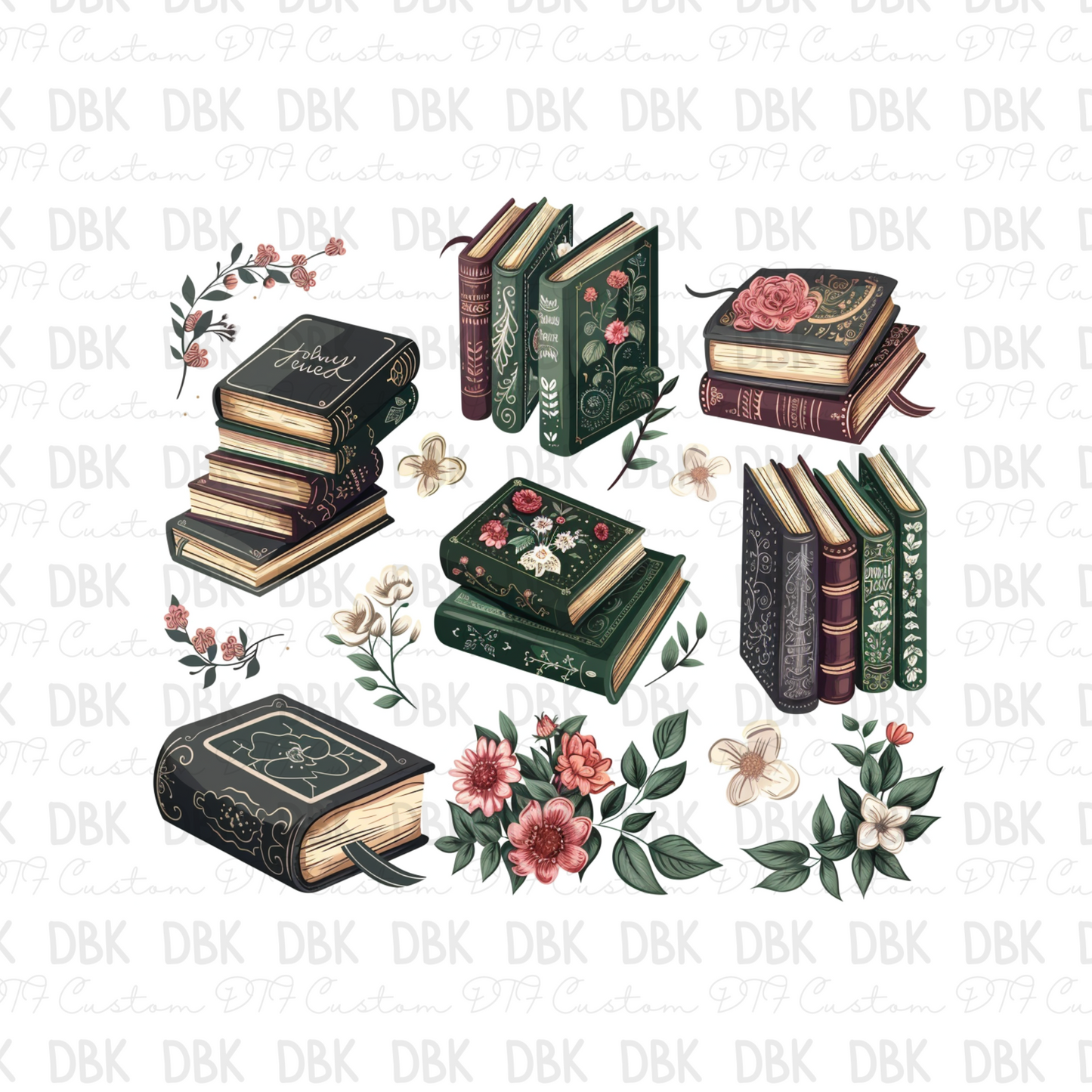 Books with floral DTF Transfer D25