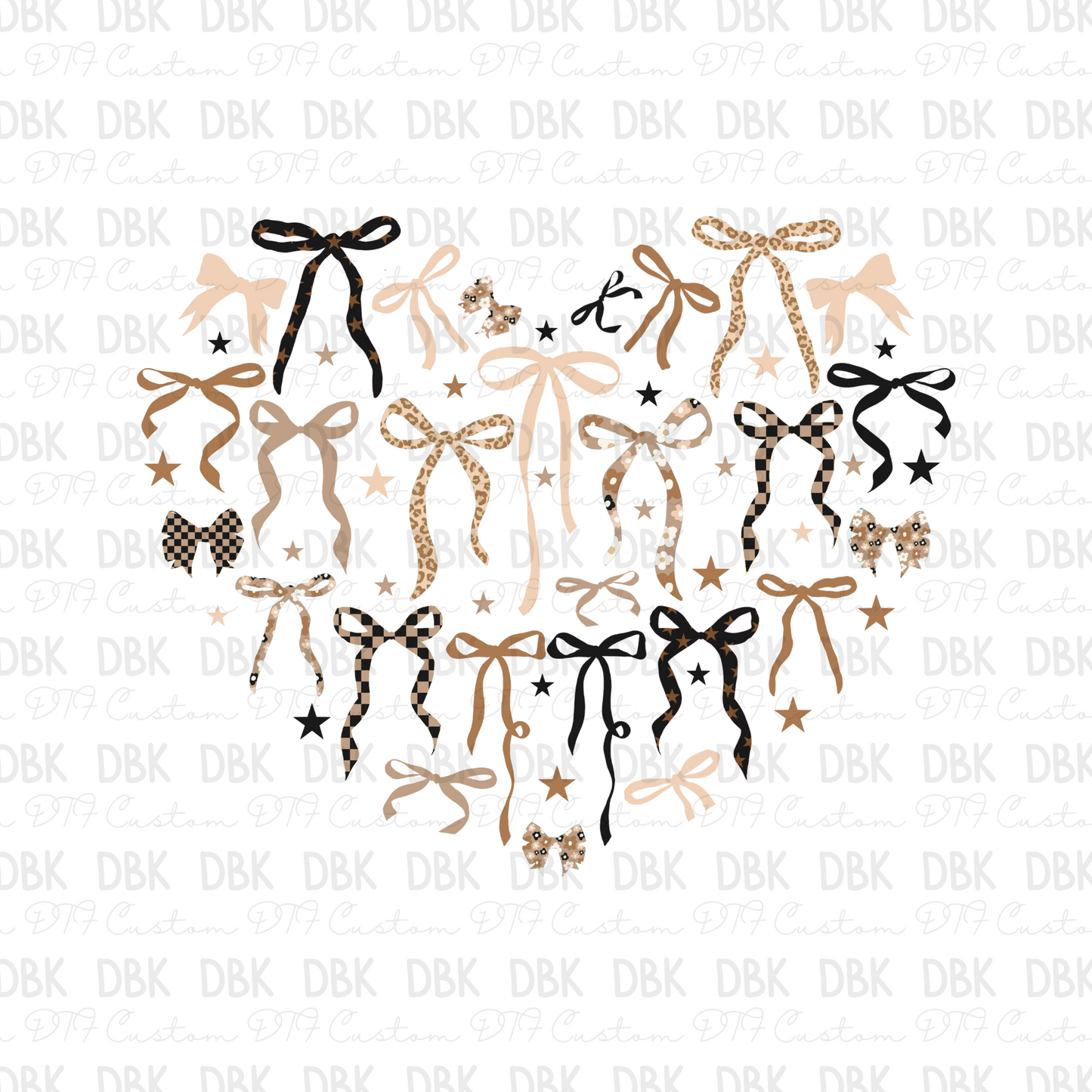 Brown Bow Heart DTF Transfer