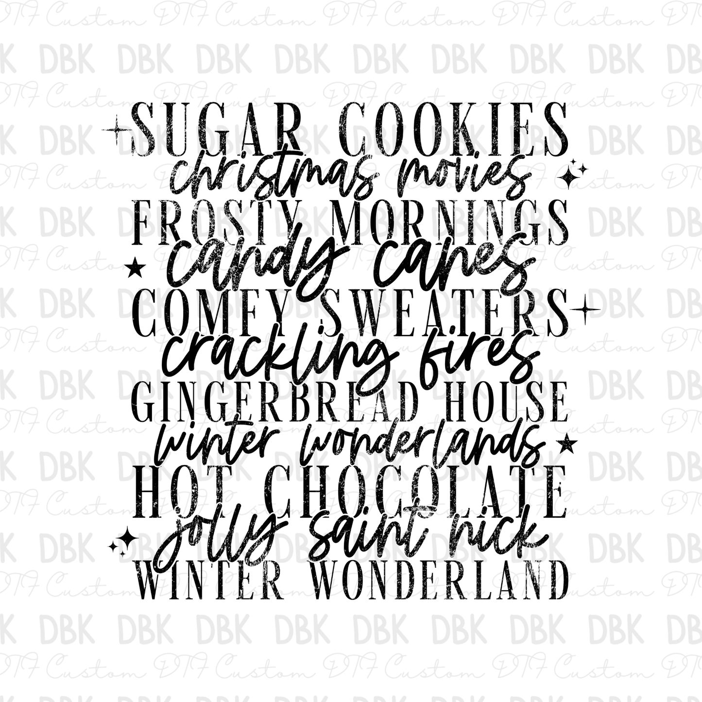 Christmas Things BLACK DTF transfer E300