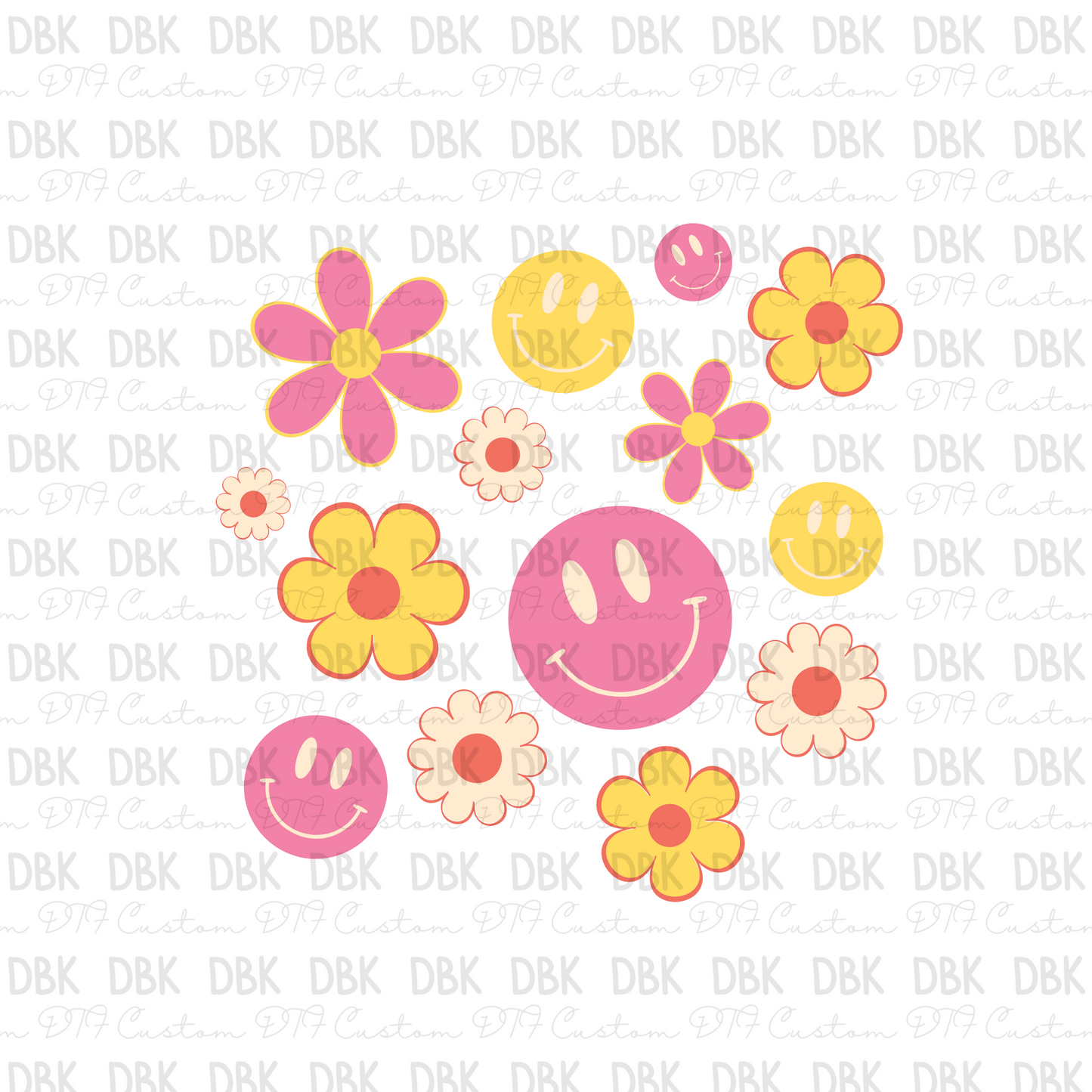 Groovy Smiley Floral DTF transfer