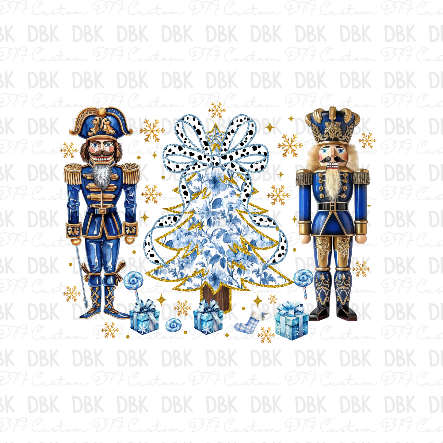 Christmas tree & nut cracker BLUE DTF Transfer E210