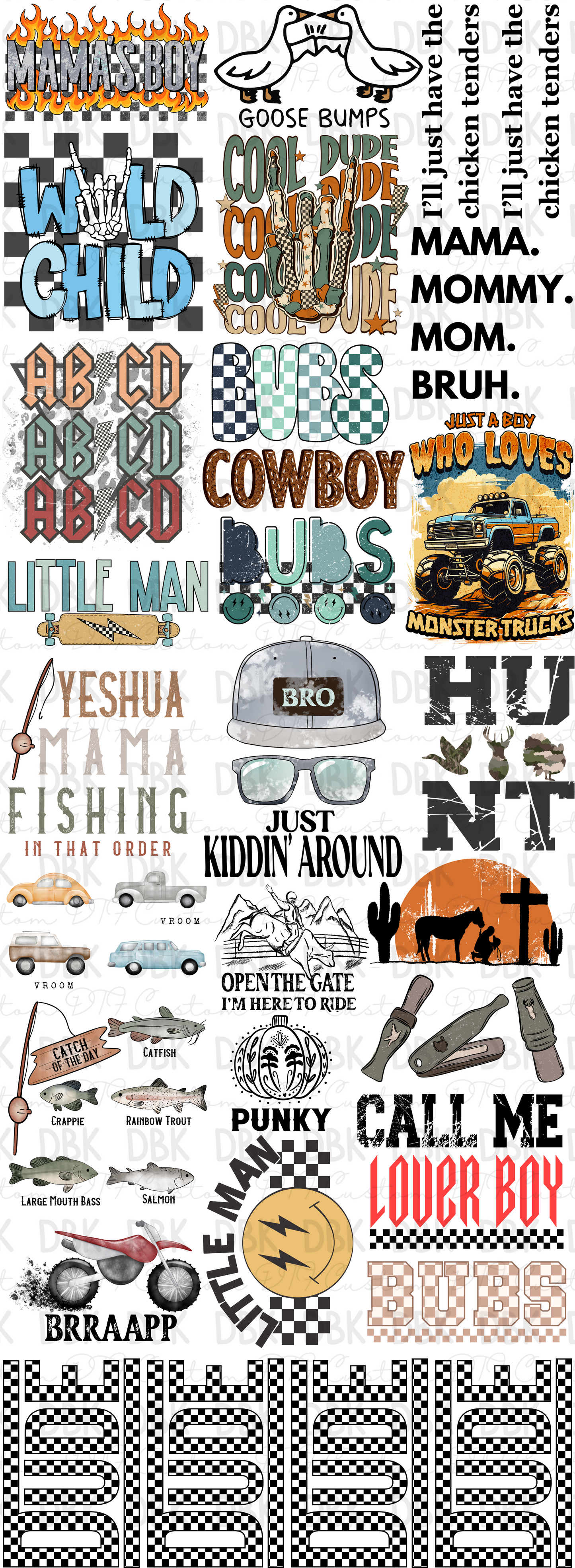 Boy 60in Pre-Made Gang Sheet P81