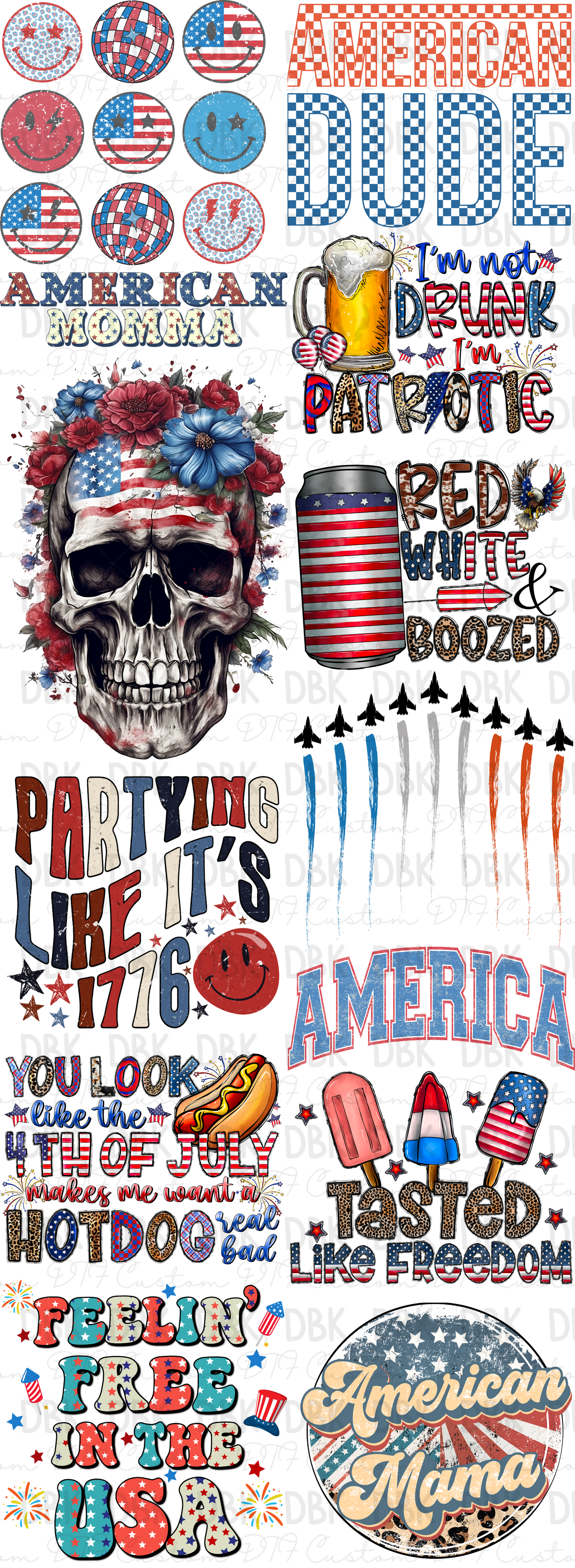 RED WHITE & BLUE 60in Pre-Made Gang Sheet P83