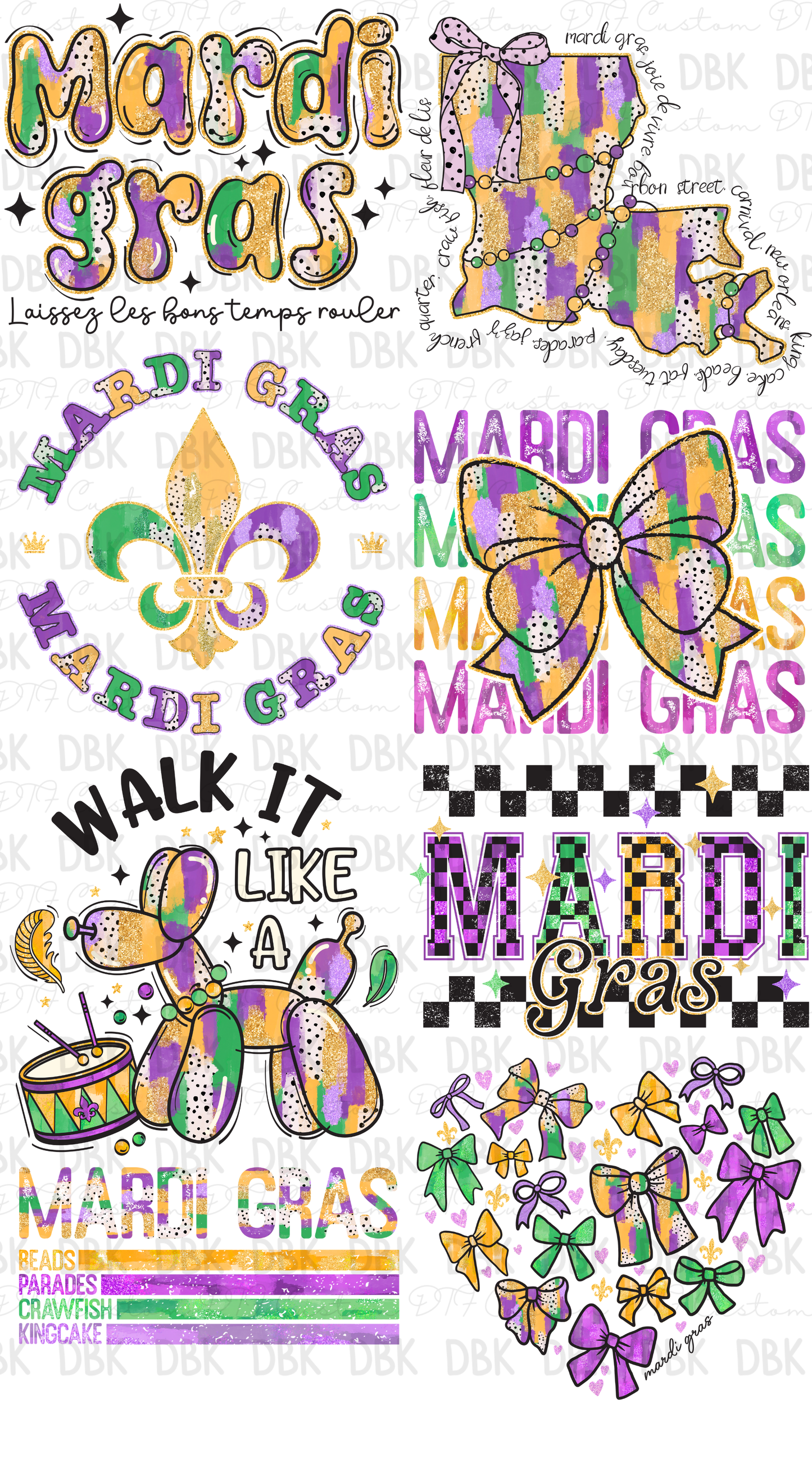 Mardi Gras Pre-Made Gang Sheet P154