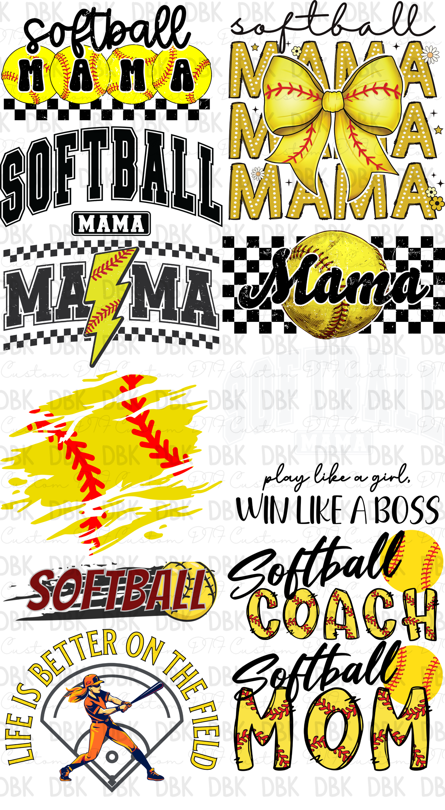 Softball Pre-Made Gang Sheet P155