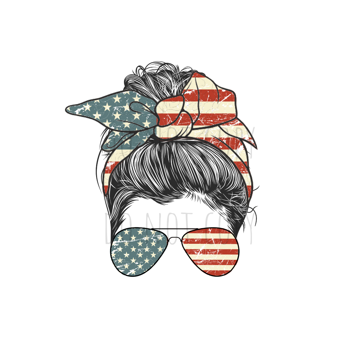 American Momma Messy Bun DTF transfer R12