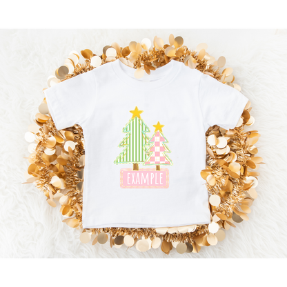 Pink Trees Christmas Custom name DTF Transfer ONLY