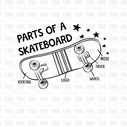 Parts of a skateboard DTF transfer K75