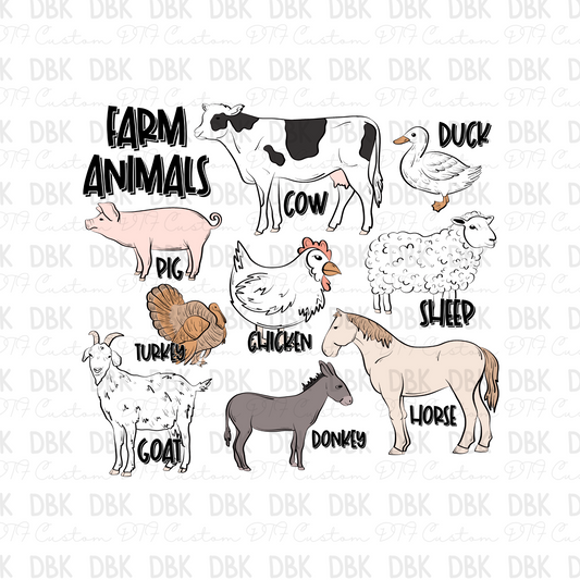 Farm animals DTF transfer