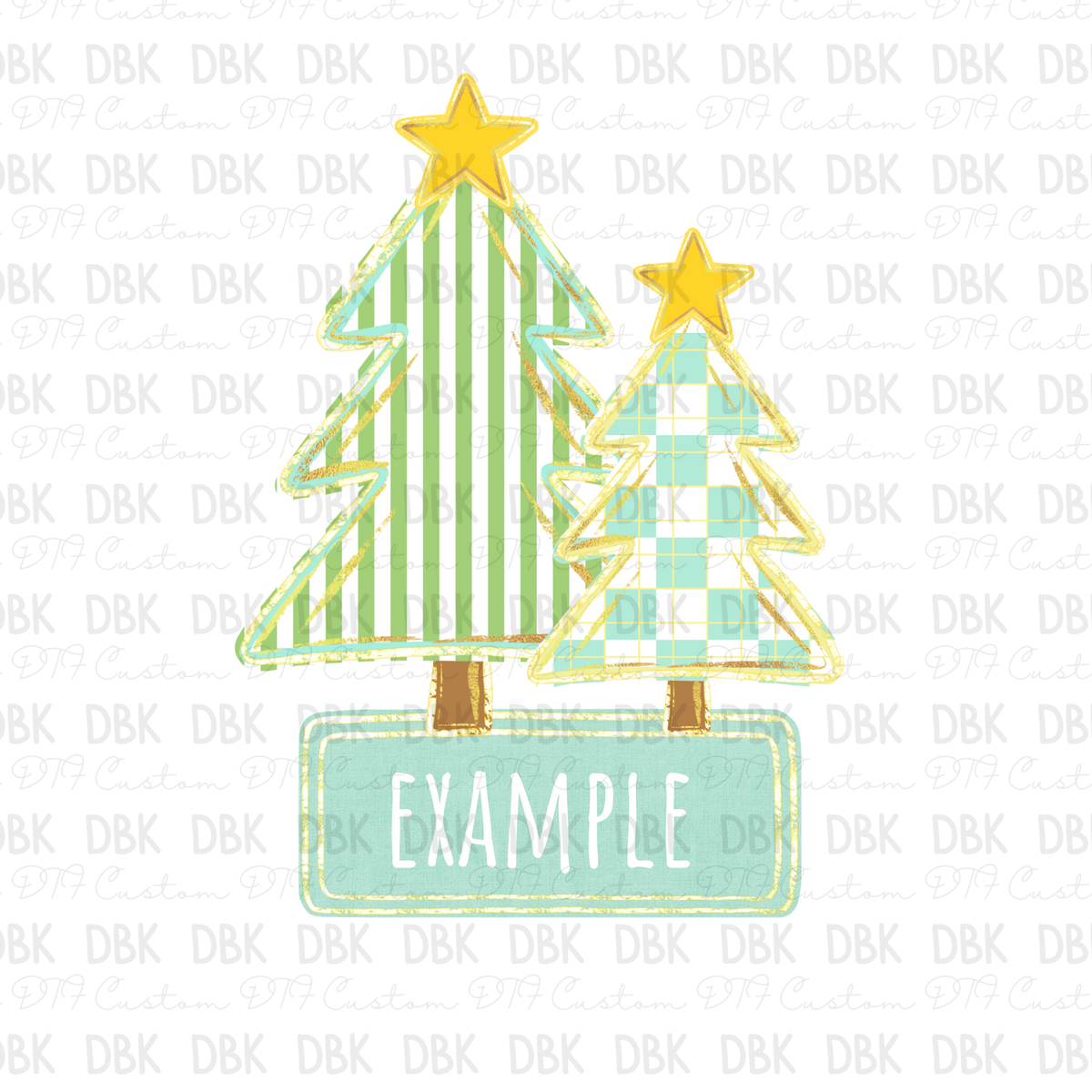 Green Trees Christmas Custom name DTF Transfer ONLY
