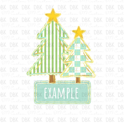 Green Trees Christmas Custom name DTF Transfer ONLY