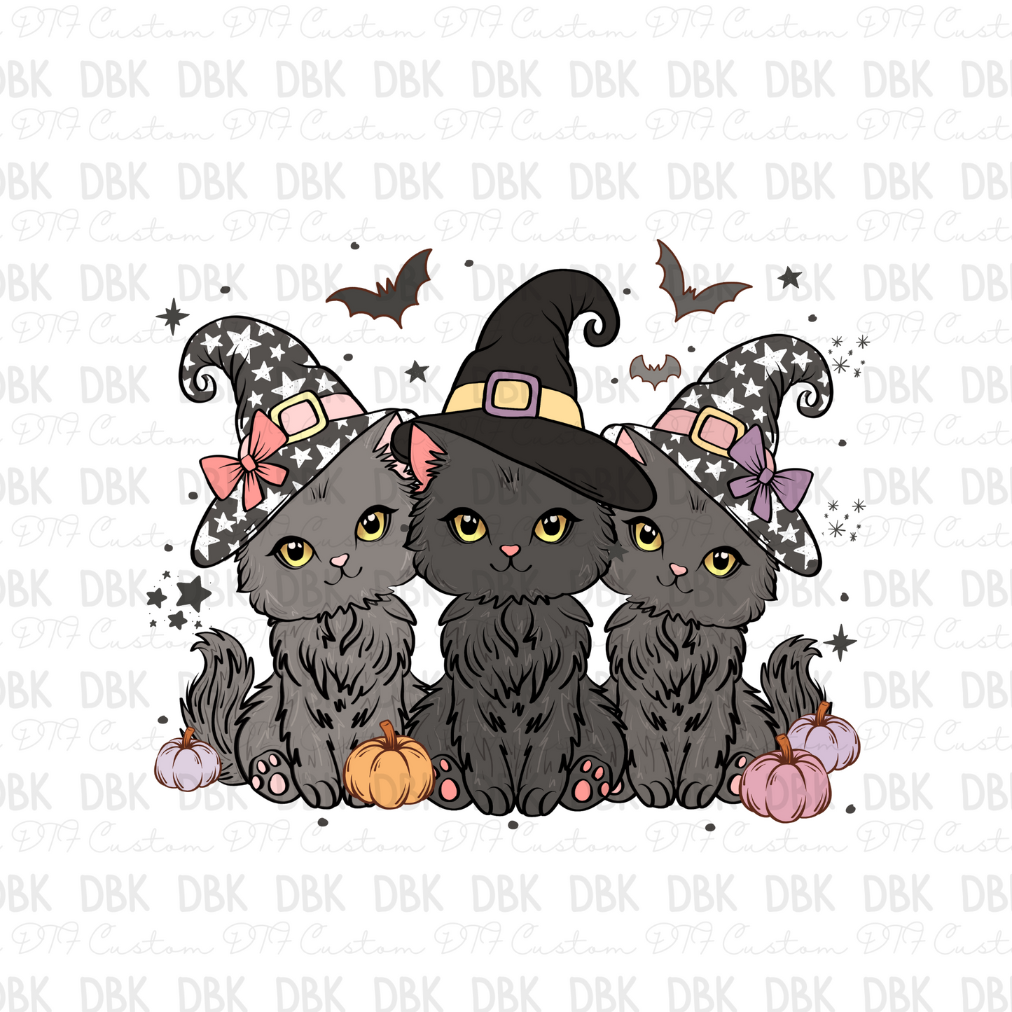 Cats with witch hats DTF transfer H111