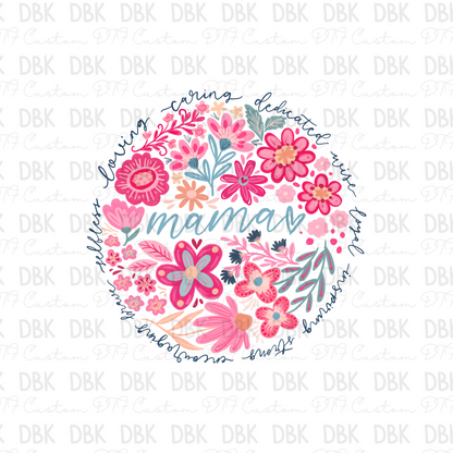 Mama Floral Blue DTF Transfer N268
