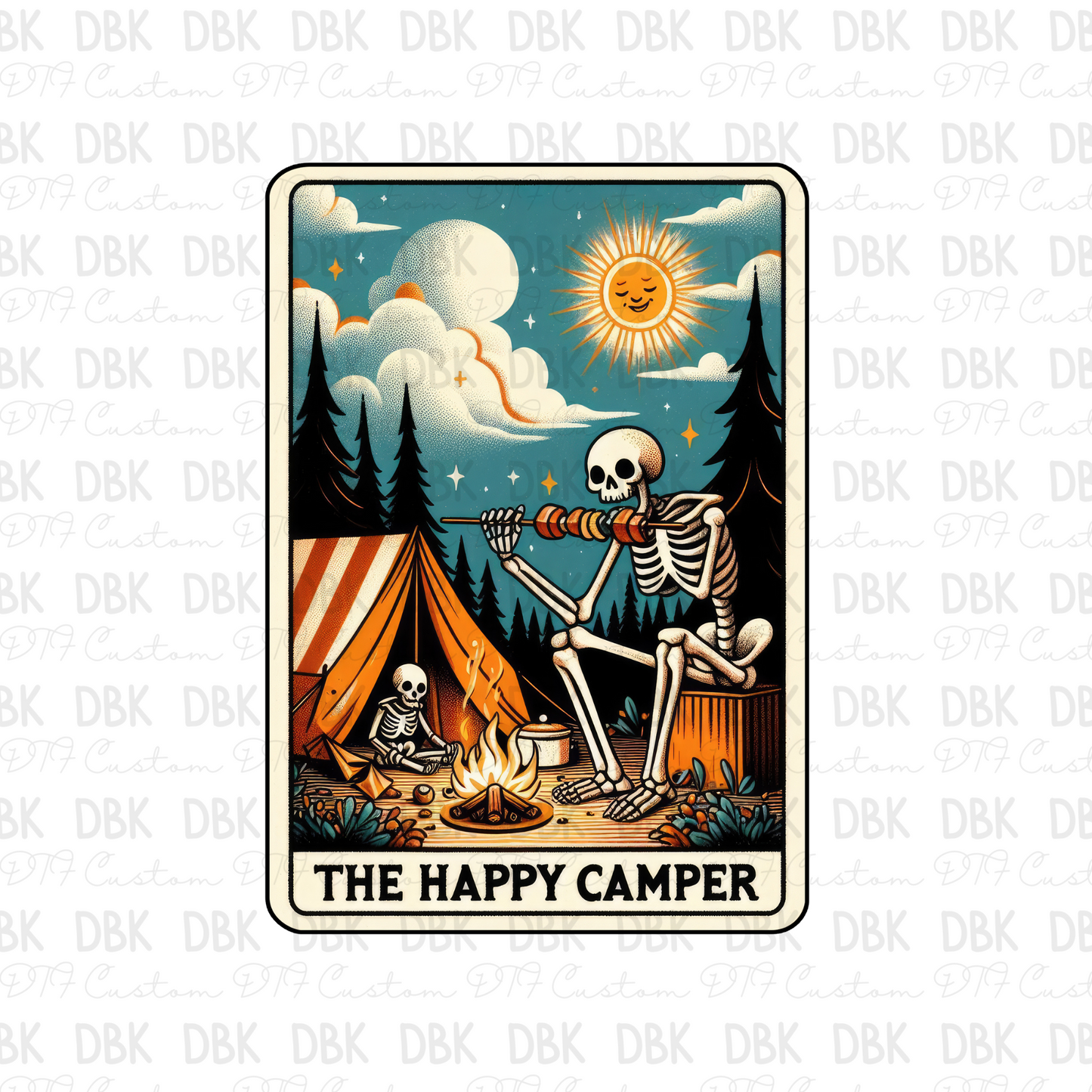 The happy camper Tarot DTF transfer