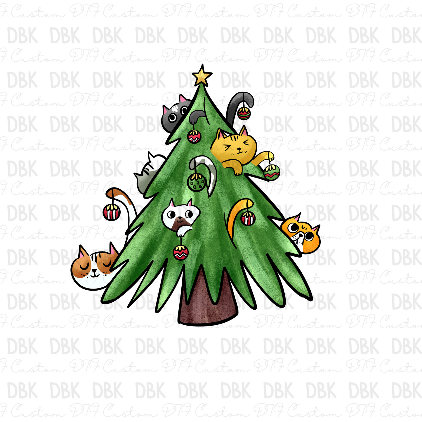 Christmas tree cats DTF transfer E63