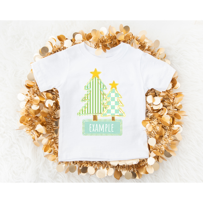 Green Trees Christmas Custom name DTF Transfer ONLY