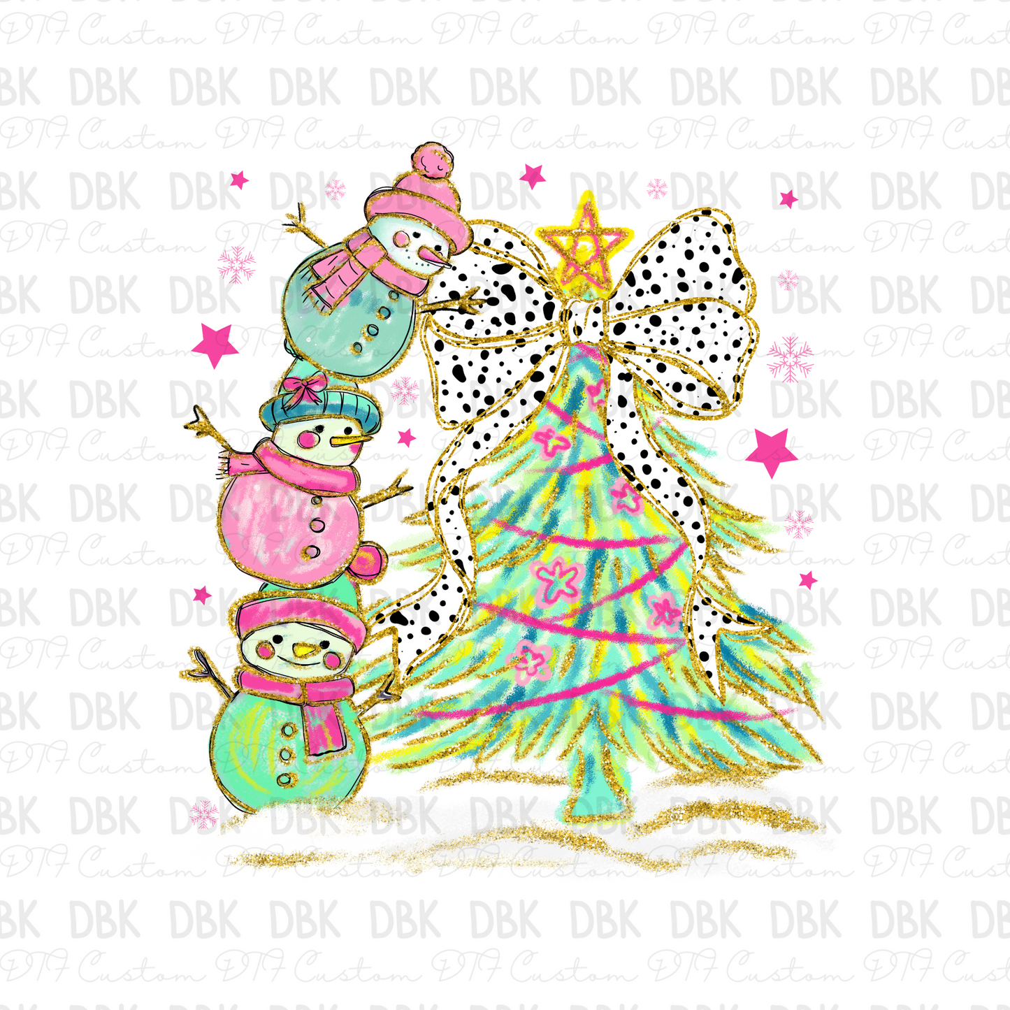 Snowmen and tree DTF transfer E280