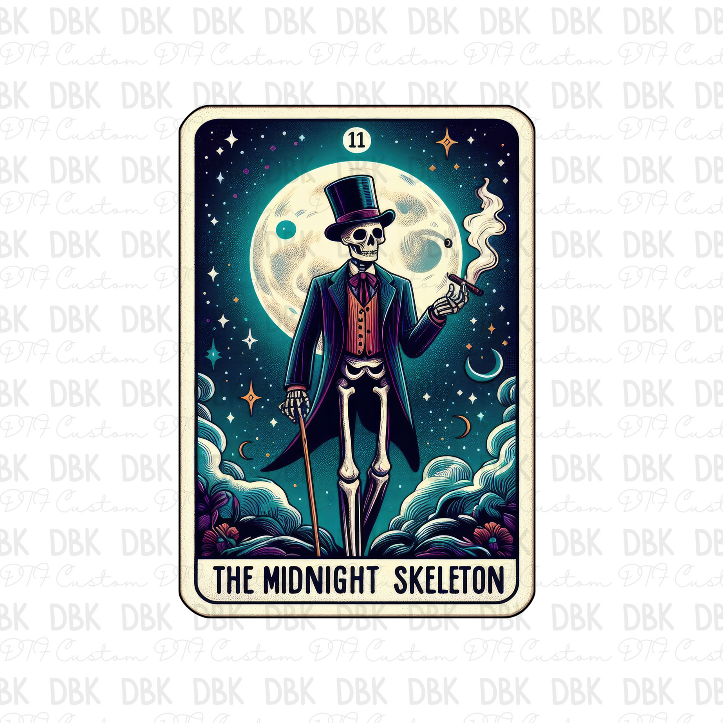 The midnight skeleton Tarot DTF transfer