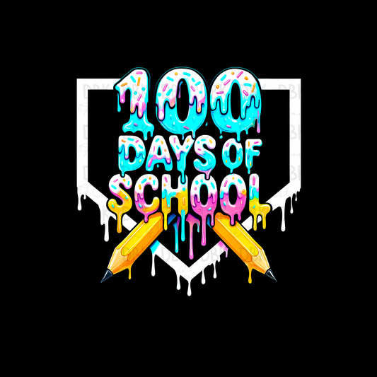 100 days of school baseball drip DTF Transfer