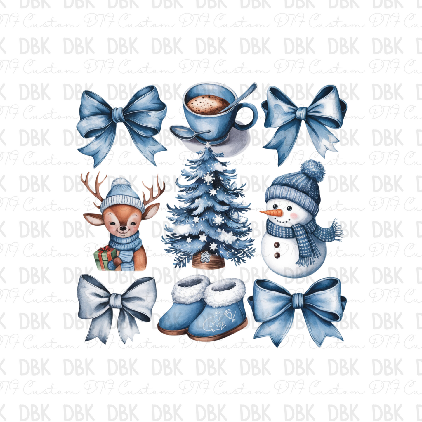 Blue Christmas DTF transfer E247