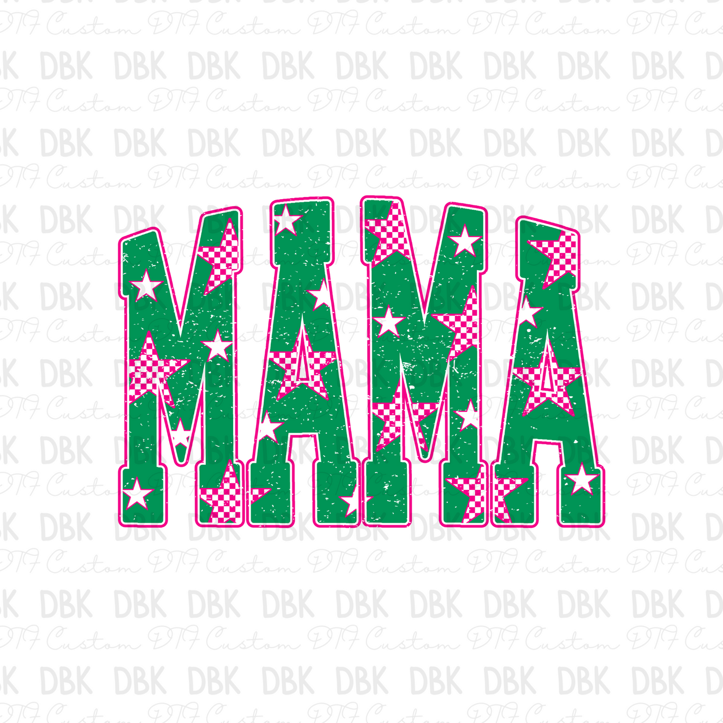 Green stars mama DTF Transfer