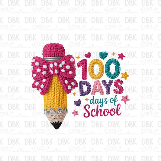 100 days of school faux yarn DTF Transfer A275