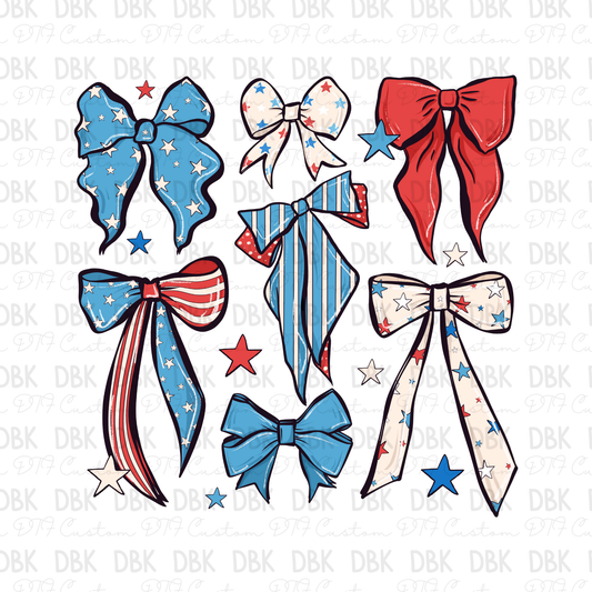 Red White & Blue Bows DTF Transfer