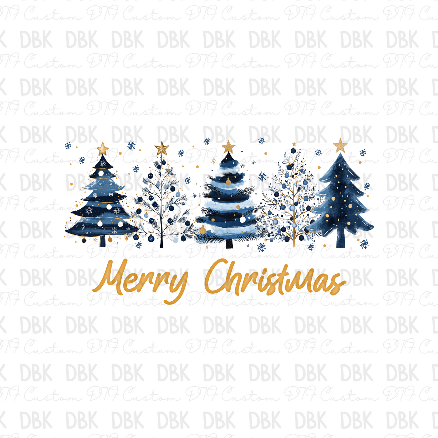 Blue Merry Christmas trees DTF transfer E246